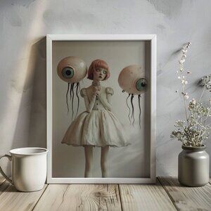 Original Monster Movie Girl Art Print + Digital Copy, Gothic Surreal